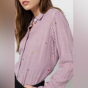 Rails Taylor Marsielle Stripe Rainbow Hearts Button Down, Size M